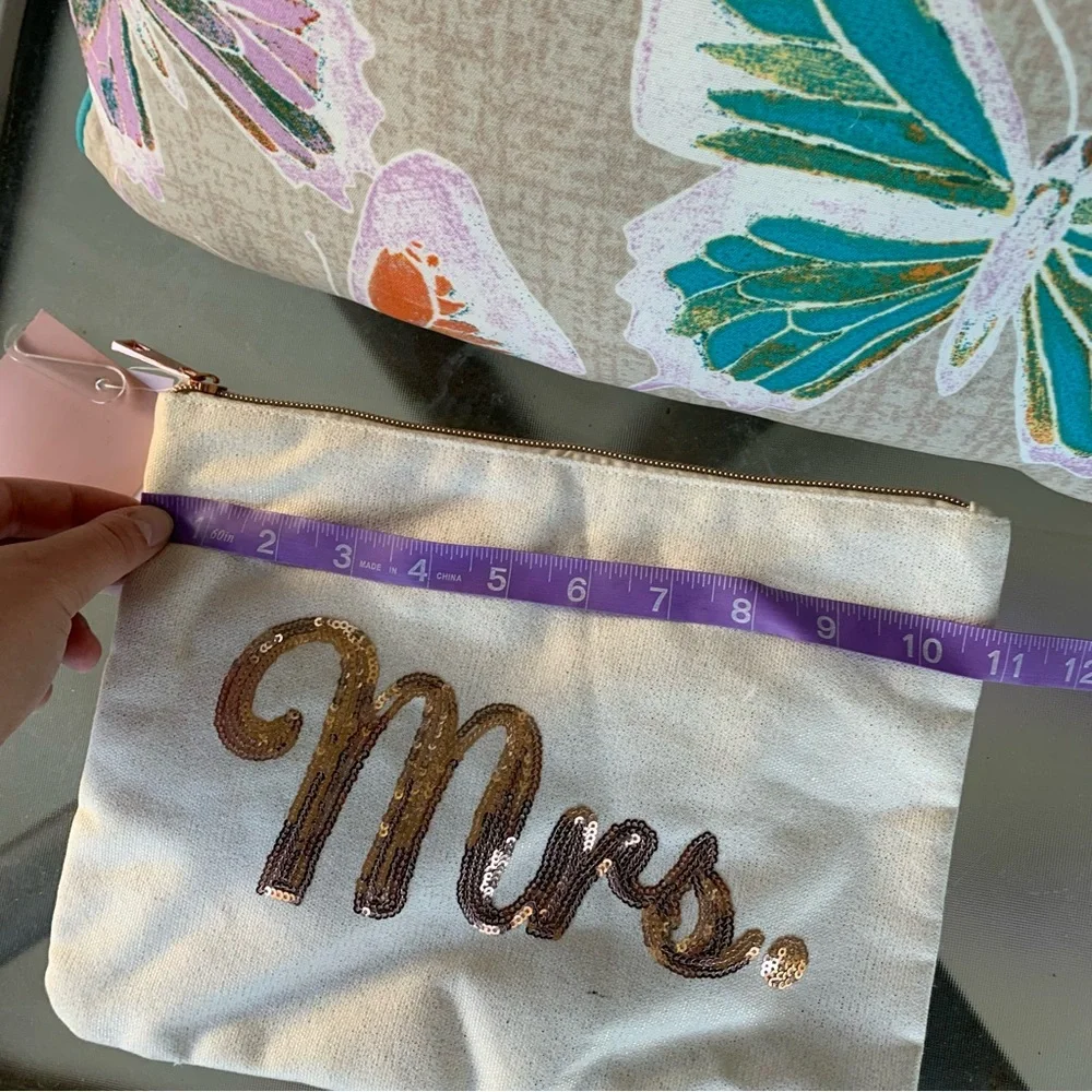 Mrs. Rose Gold Beaded Makeup Bag
